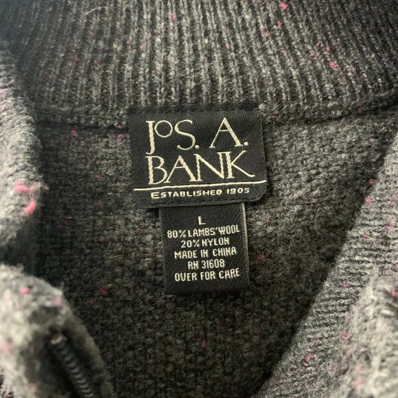 Jos A Bank Lambswool Pullover Sweater L Grey Quarter Zip Mock Neck Pullover - Picture 6 of 6